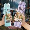 1PC Lainey Wilson Retro Western Text Print 750ml Color Plastic Sports Water Bottle Leakproof Flip Straw Lid Suitable for Sports Office Home Use