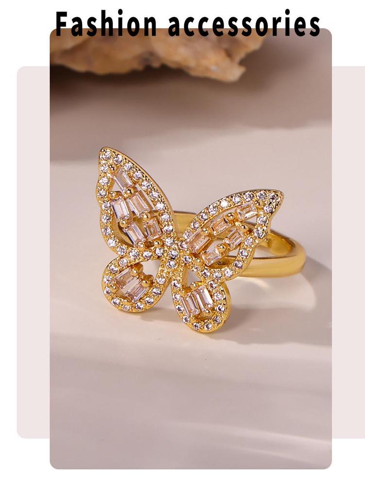 Qiong Yao Butterfly Fairy Zircon Ring: Stylish 18K Gold-Plated Copper Openable Design