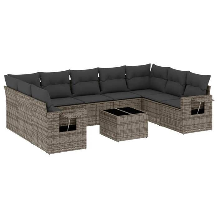 VidaXL Salon de Jardin avec Coussins 10 pcs, Canapés de Terrasse, Ensemble de Meubles de Patio, Mobilier d'Extérieur, Gris 3252947