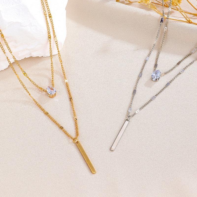 Colier lung cu ciucuri cu două straturi Moda femei simplă în formă de picătură de apă strasuri lungi cu pandantiv coliere cu farmec sexy bijuterii de petrecere