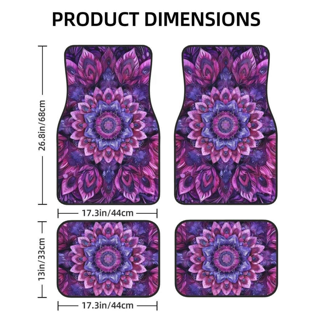 Universal Car Floor Mats Set of 4 - Enigmatic Purple Floral Pattern Designed for Mysterious Elegance,Auto Interior Accessories