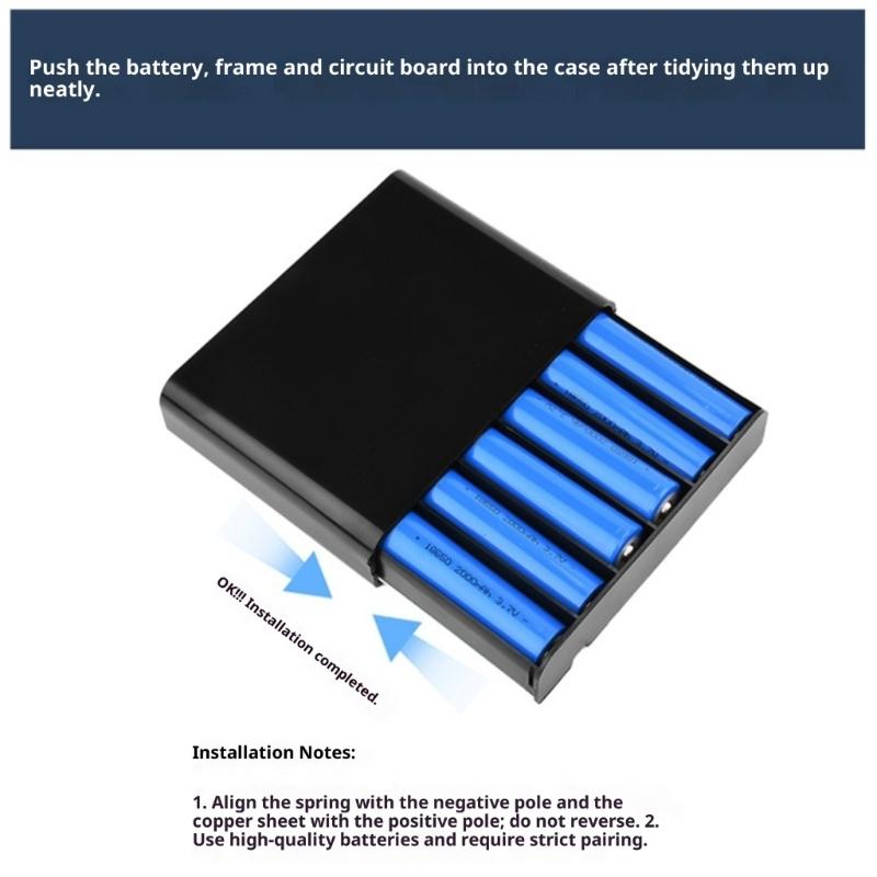 Rechargeable UPS Power Box 6x18650 Battery Holder Case with Overcharge Protections Easy Assembly for Outdoor Devices