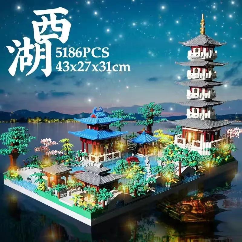 High-Quality 5186Pcs High-Quality Chinese Building Design Tiny Scale High-Quality Building High-Quality "Hangzhou High-Quality West High-Quality