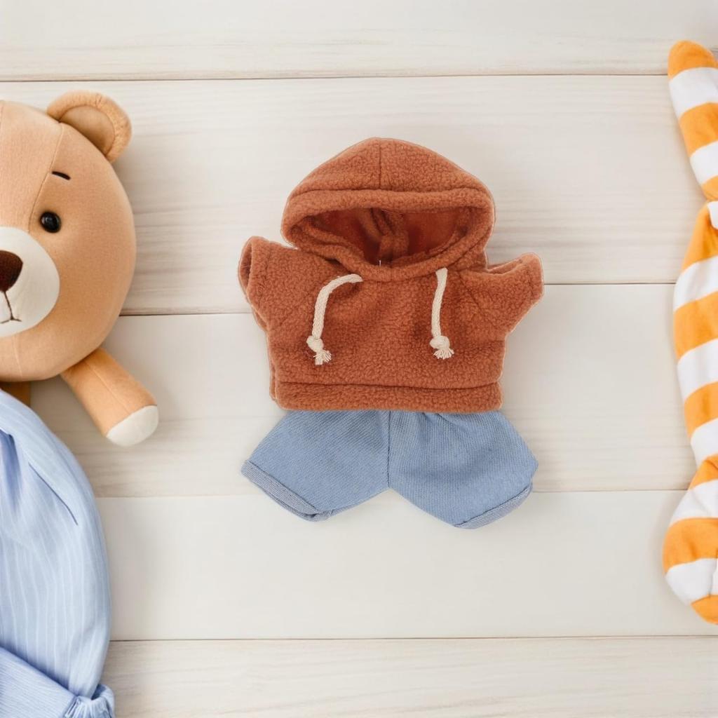 CALLARON Plush Doll Clothes Set (30cm) - Bear Hoodie & Jeans - Cute Mini Clothes Only - Dress Up DIY Accessories Costume