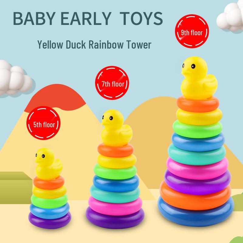 Rainbow Ring Toss Duck Stacking Game - Educational Toy for Kids 0-3