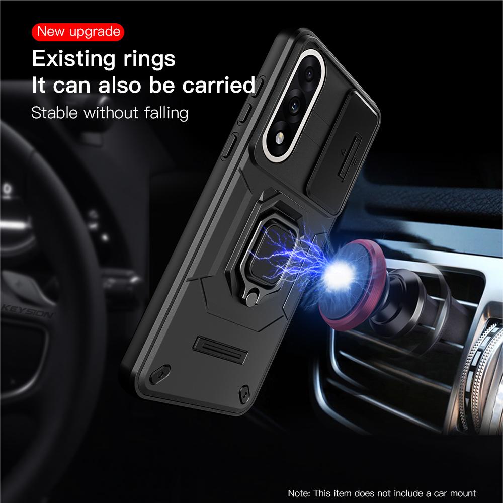 KEYSION Shockproof Case for OnePlus Nord 5 5G Slide Camera Lens Protection Metal Ring Stand Phone Cover for One Plus 1+ Nord 5