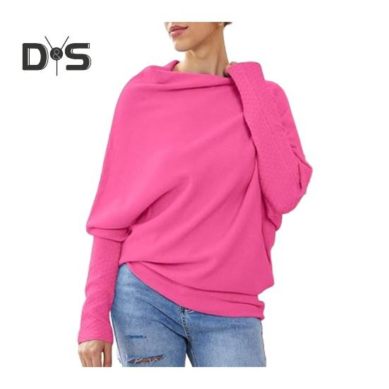 

Женские пуловеры с круглым вырезом и длинным рукавом, повседневные свободные топы, однотонная эластичная повседневная футболка горячий розовый