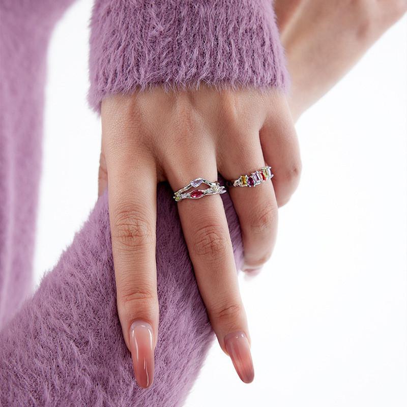 Open Stylish Geometric Ring For Women Featuring Vibrant Colorful Stones Perfect For Fashion And Wear Everyday