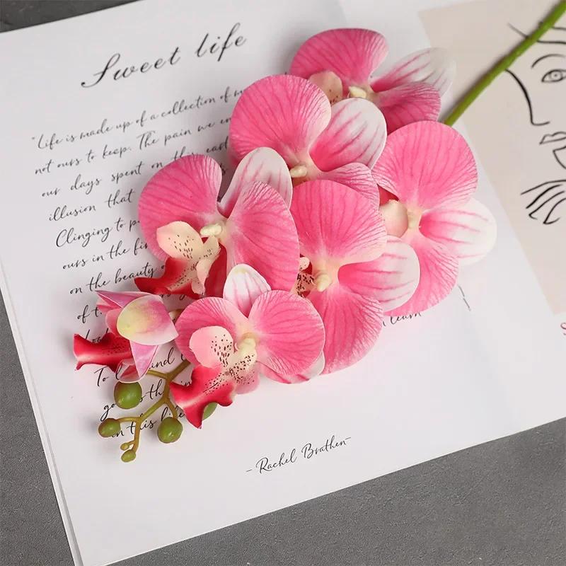 New 7-head Film Texture Butterfly Orchid for Home Wedding Arched DIY Decoration Desktop Vase Artificial Flowers Outdoor Floral