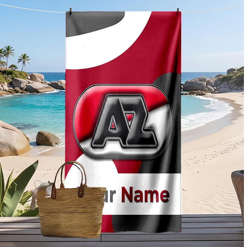 Asciugamano da Spiaggia Personalizzato Stampato AZ Alkmaar Logo Calcio Supporto Nome Personalizzato Testo Asciugamano Assorbente Per Sport Viaggio Regalo Speciale