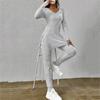 Women's Slim Two-Piece Outfit Long Sleeve Knit Top Elastic Waist Flared Pants Casual Tracksuit