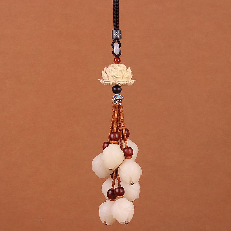 Bodhi Magnolia Lotus Ebony Car Rearview Mirror Pendant Ornament