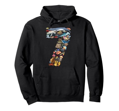

7th Birthday Marine Animal Figure Number 7 Hoodie