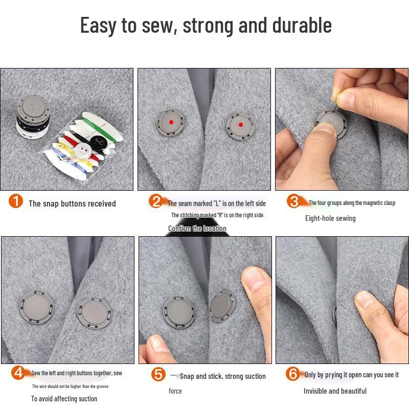 Magnetic Snap Buttons for Sweaters and Coats - Hidden Buckle Accessories and Fasteners.