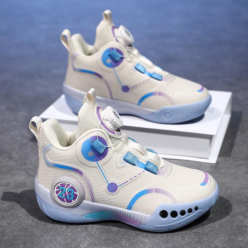 Basketball shoes new leather rotating buckle classmates youth basketball shoes sports shoes parent-child actual combat sports shoes
