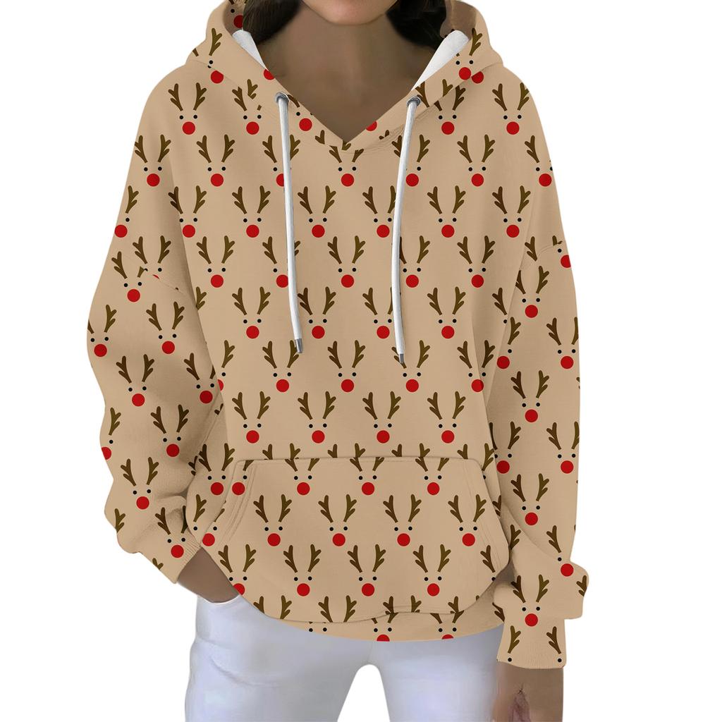 Christmas Hoodies For Women Funny Cute Printed Holiday Sweatshirt Winter Oversized Pullover Tops