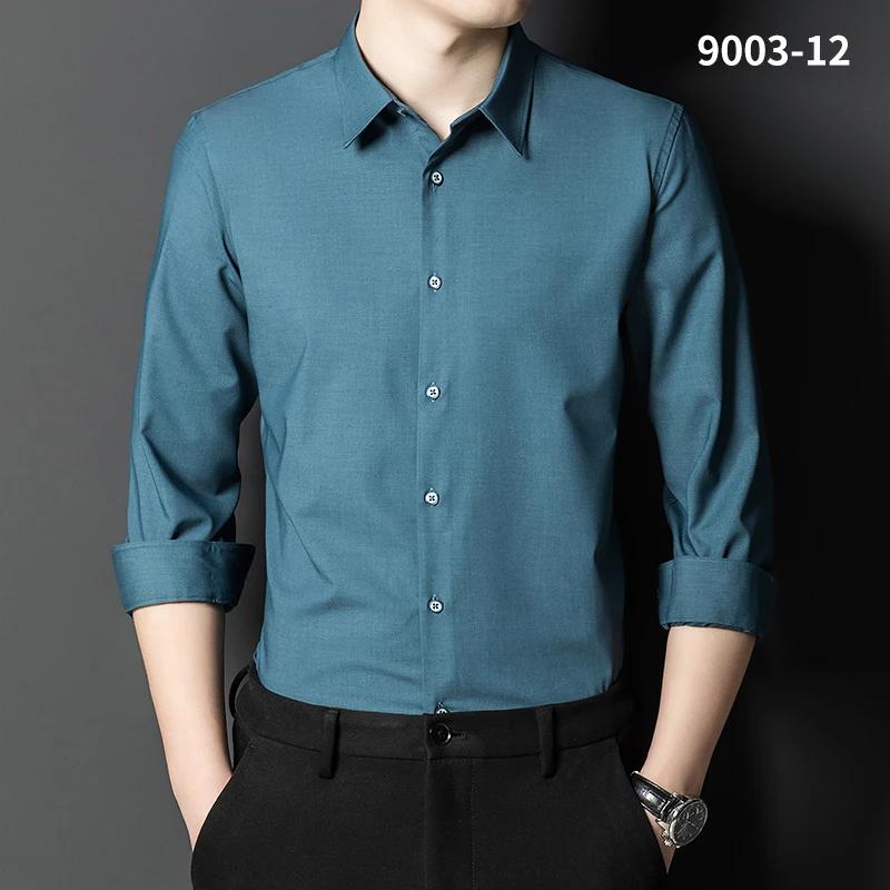 Bamboo Fiber solid color elastic long-sleeve shirts for men slim fit formal plain shirt england style white shirt office clothes