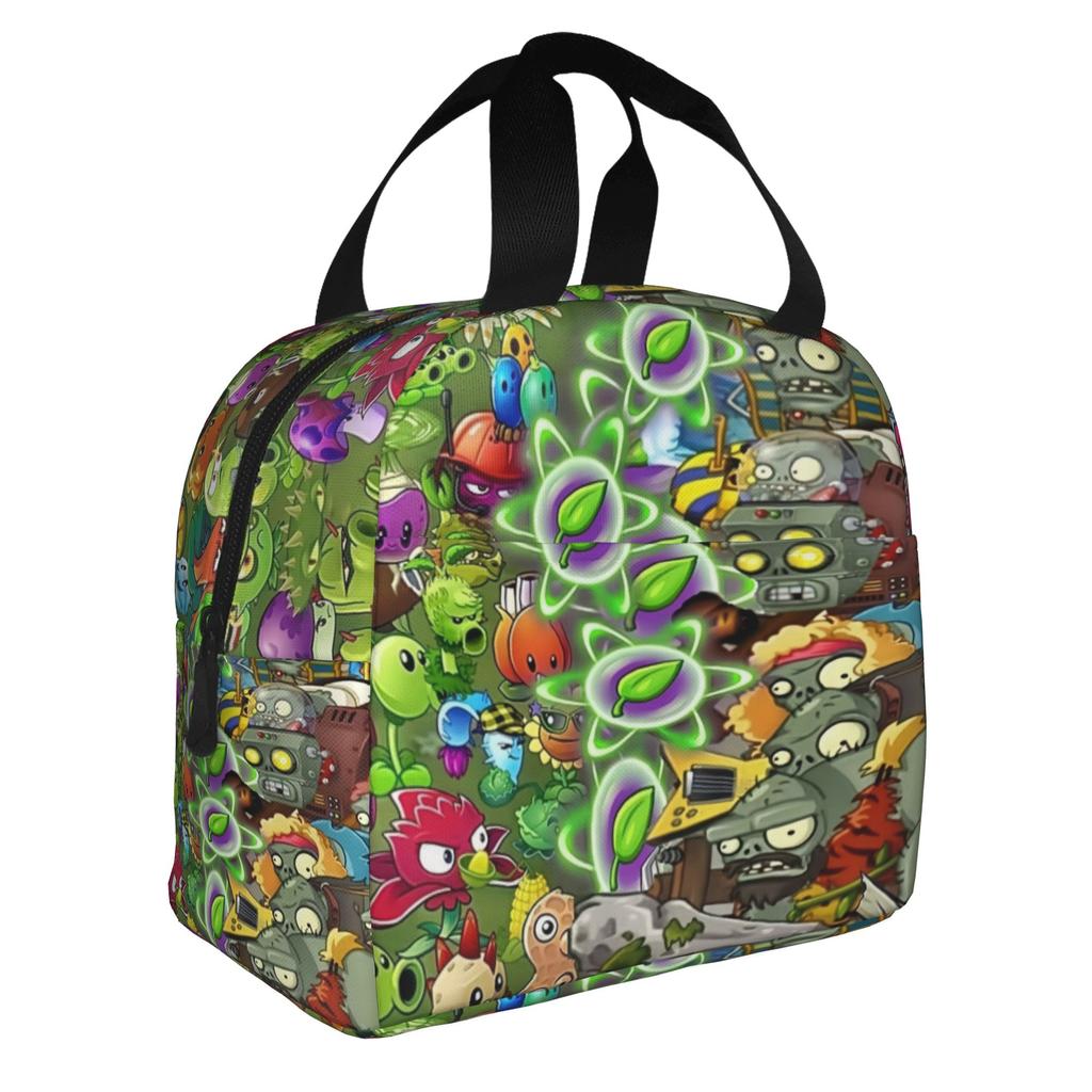 Pflanzen vs. Zombies Spiel Isolierte Lunchtasche für Damen Tragbar Thermokühlertasche Mittagessen Tasche Schule
