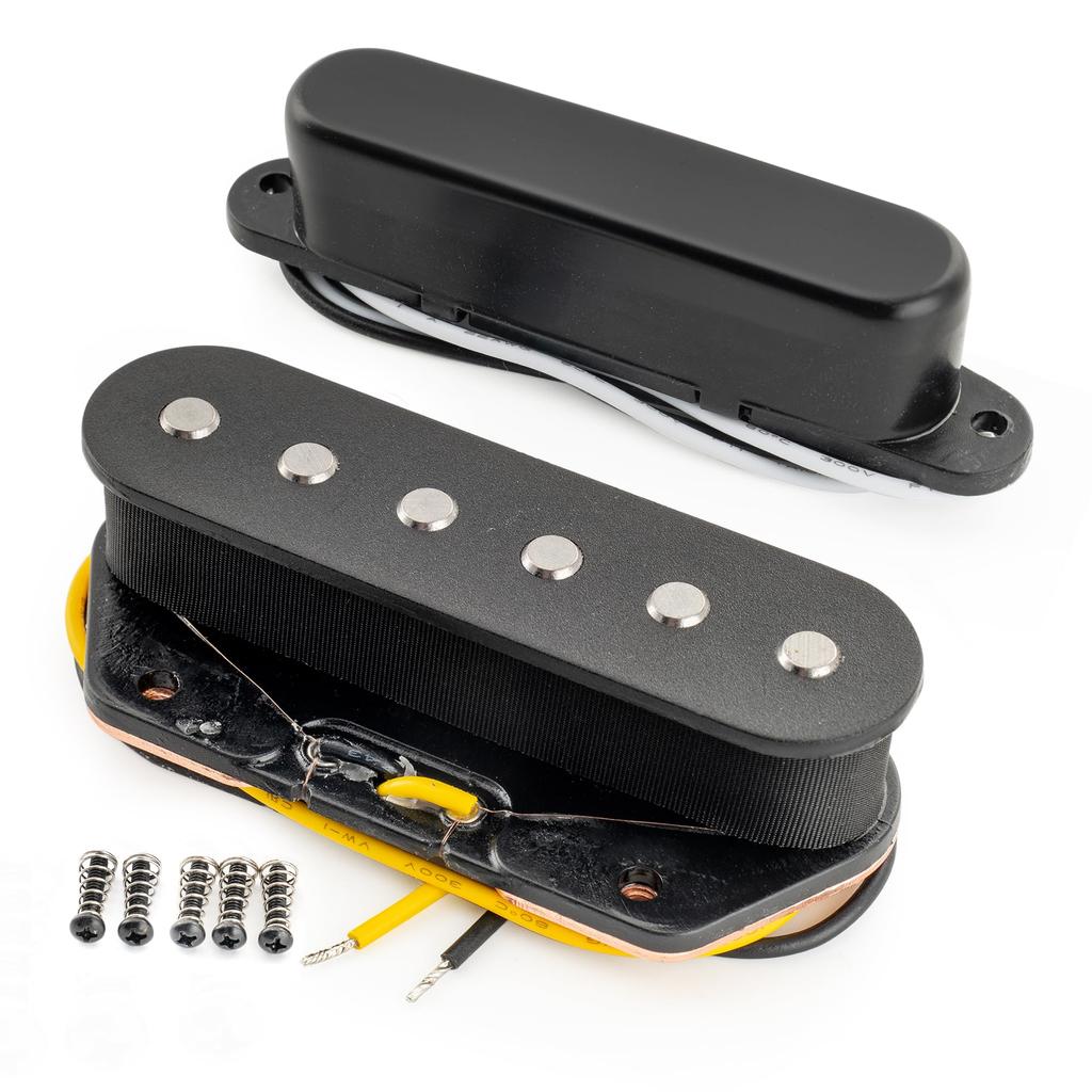 Musiclily Pro Alnico 5 Single Coil Neck and Bridge PU Set for Telecaster Electric Black TL-60S Pickups, (8K/7.3K) Guitars,