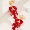 New Fashion Red Bake Paint Lobster Metal Shell Earrings For Women Exaggerated Trend Jewelry Accessories