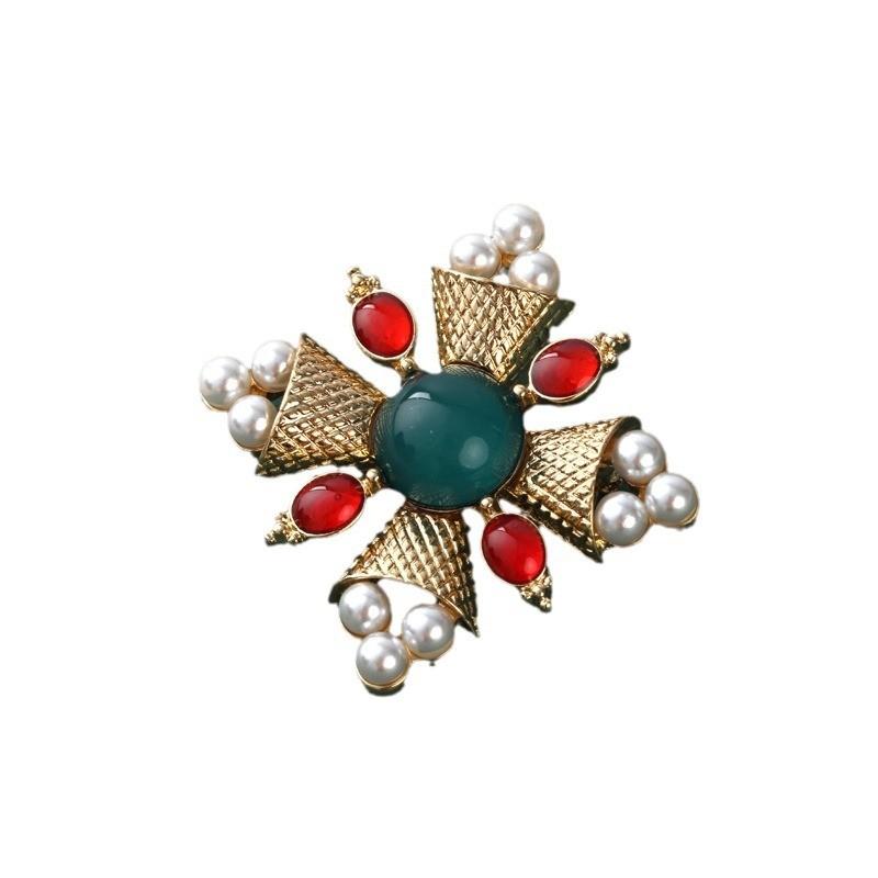 Spilla Femminile Vintage in Cristallo con Corona a Croce per Accessori Moda Regalo