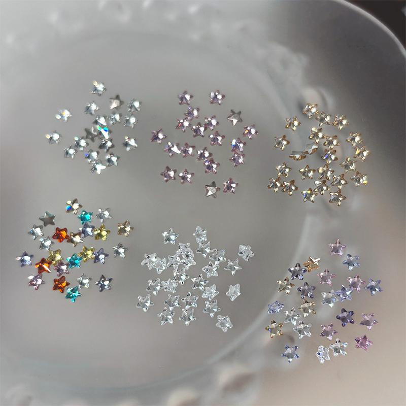 1Box 30Pcs Sparkling Pentagram Zircon Nail Charm Cute Minimalist Flatback Rhinestone 3mm Multi Color Mini Star Gem Nail Part