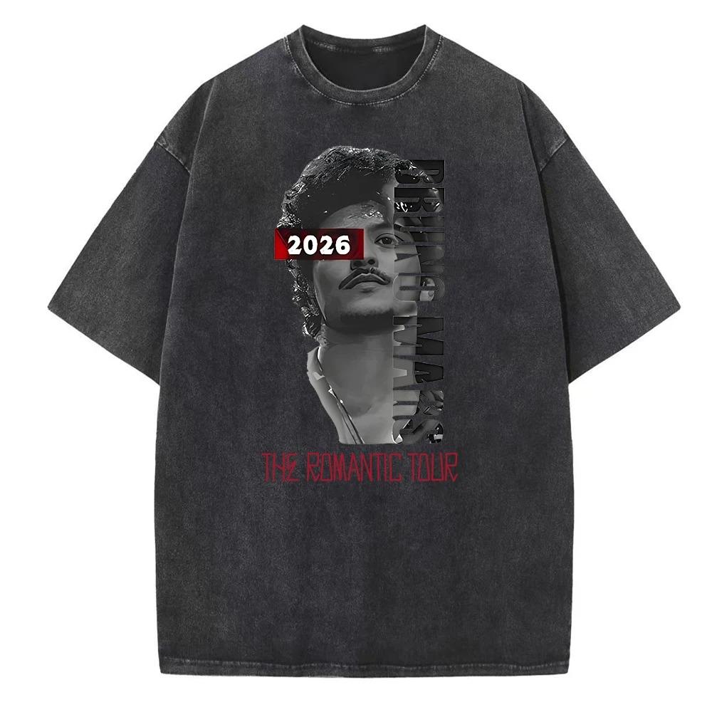 Fashion Hip Hop Clothes Bruno Mars The Romantic Tour 2026 Gewassen Oversized Y2k T-shirt Mannen Vrouwen Hip Hop Korte Mouw Casual Los T-shirt Dames Heren Kleding S blauw