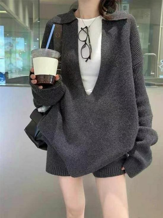 Korean V-neck Knit Cardigan & Shorts Set - 2025 Autumn/Winter Casual Loose Two-Piece Outfit