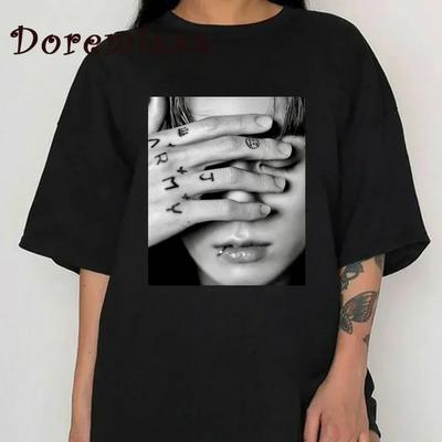 Unisex Vintage T-Shirt Jungkook Grafik-T-Shirt Unisex Oversized Oberteile Gothic Damen-T-Shirt Kpop Ästhetik Goth Mode Streetwear