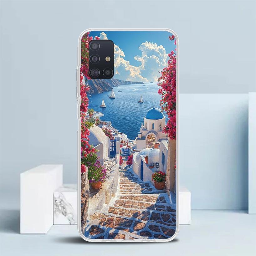 

Greece In Summer Santorini Soft Cover for Samsung Galaxy A12 A22 A32 A52 A72 A02S Phone Case Note 20 Ultra 10 S10 Plus A51 A71 A Samsung A50S