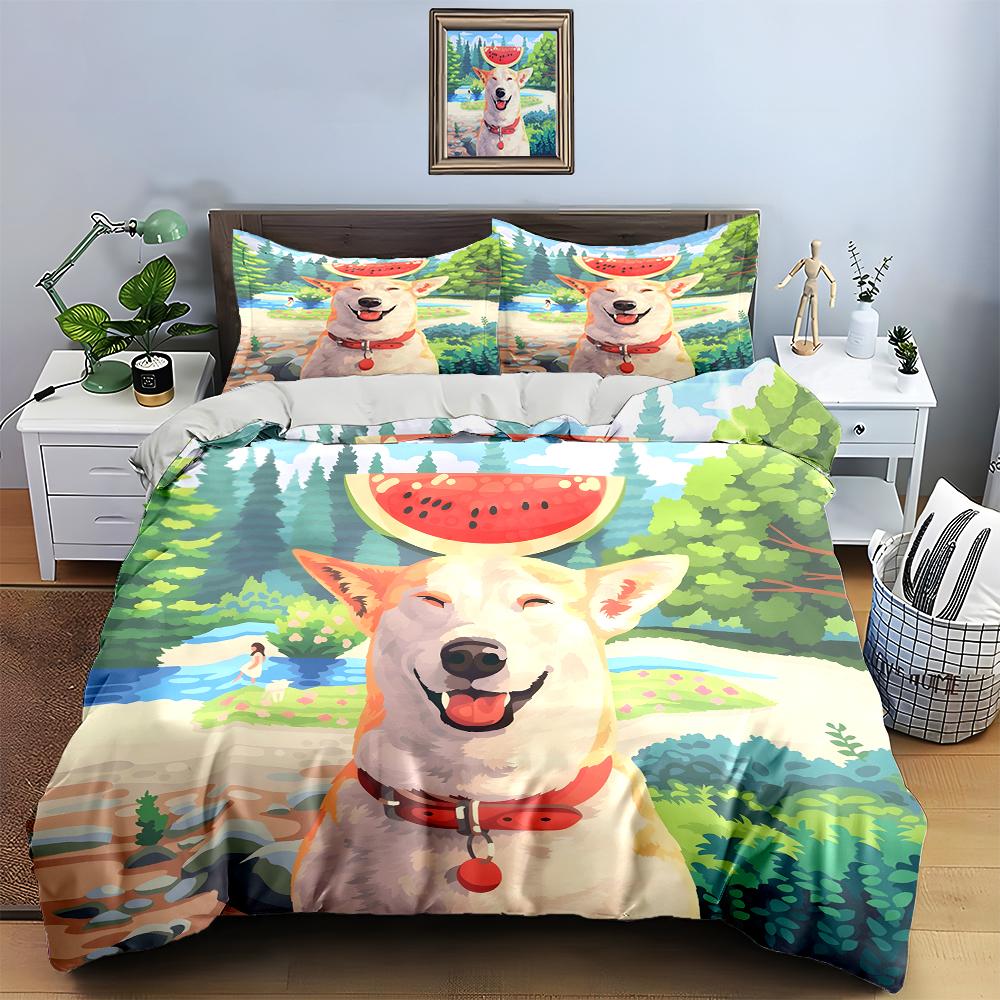 Smiling dog outdoors. Bedding Duvet cover sets Duvet covers Pillowcases gifts (1 * Duvet Cover 2 * Pillowcases, without duvet insert)