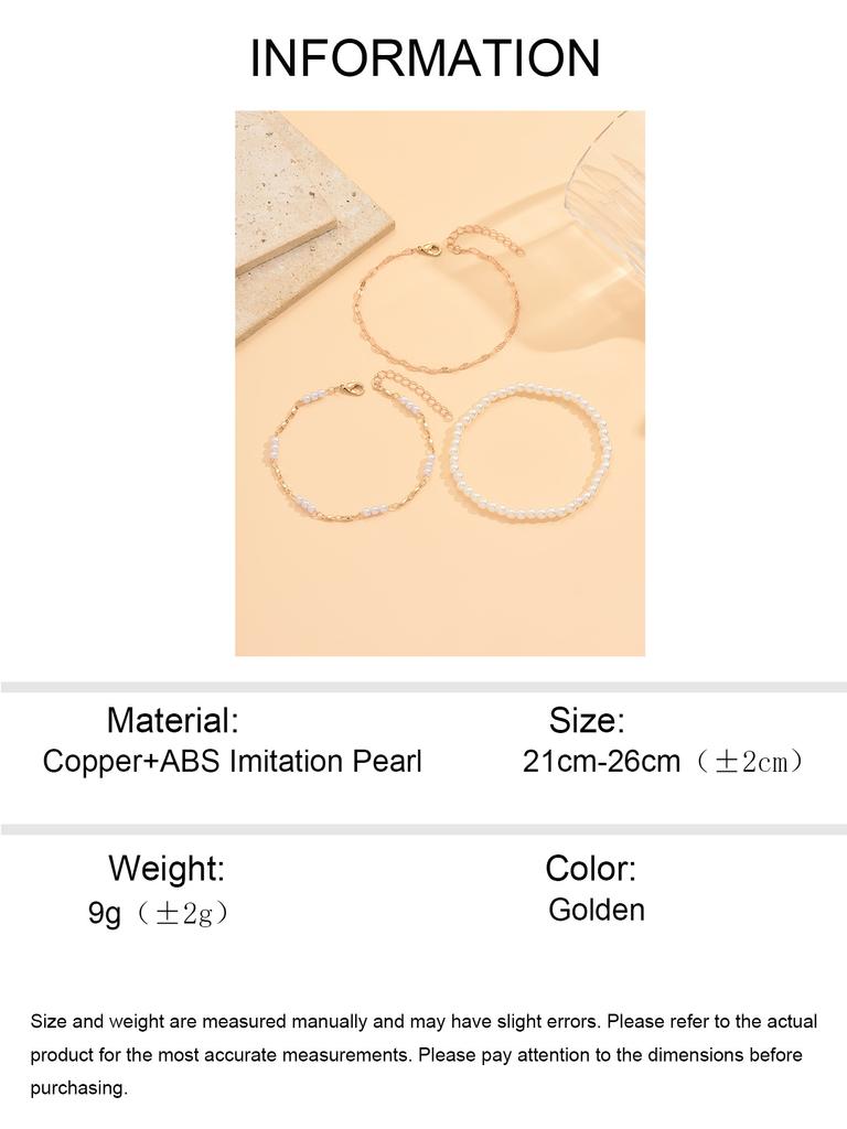 3PCS Layered Stackable Imitate Pearl Anklet Set Gold Dainty Minimalist Boho Summer Beach Vacation Jewelry for Women