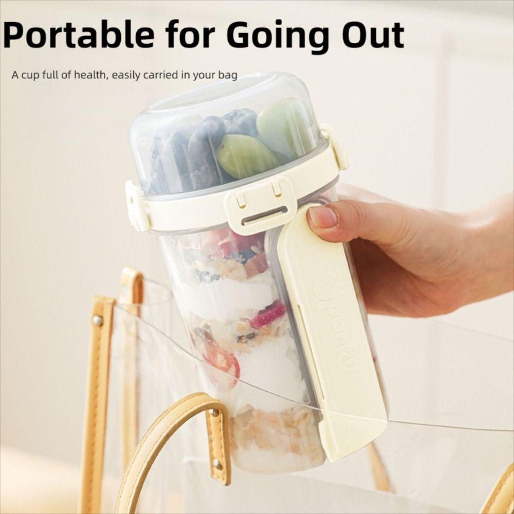 New 600ml Breakfast Cups Double-layer with Spoon Yogurt Bowl Leak Proof Reusable Salad Cup for Oatmeal Cereal Nut Yogurt