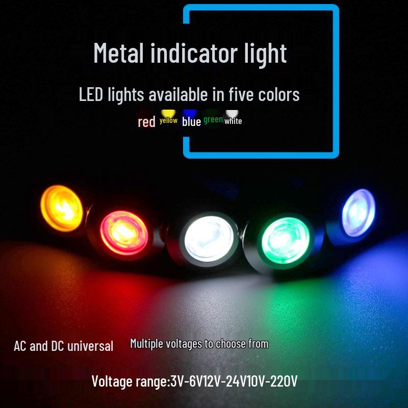 LED Metal Indicator Light 6mm-12mm, AC/DC 24V-220V, Miniature Power Signal Light