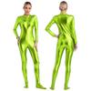Womens Metallic Shiny Zentai Jumpsuit Mock Neck Long Sleeve Front Zipper Full Body Unitard Tights for Dance Performance