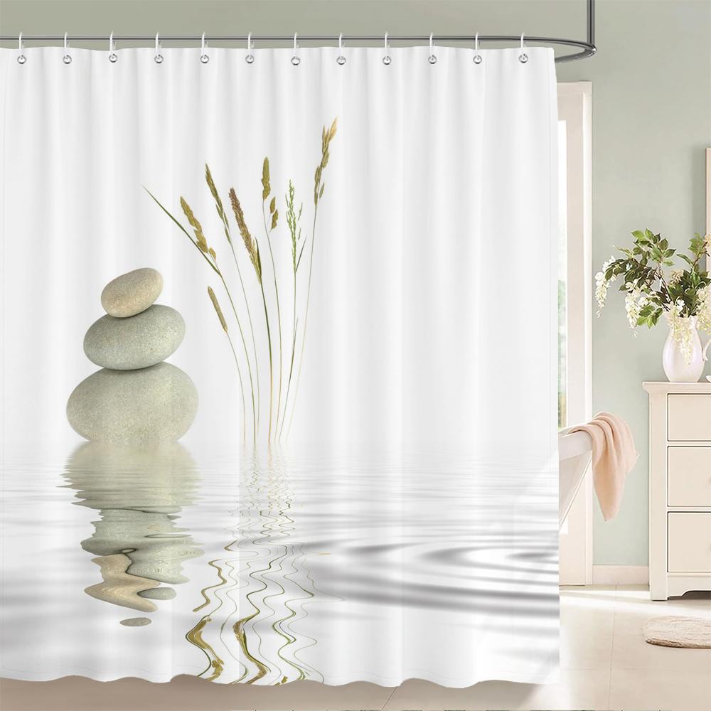 

New Pebble Print Polyester Fabric Shower Curtain Waterproof Bathroom Curtain With Hooks Home Decor Bath Curtains Bathtub Screen W90xH180cm