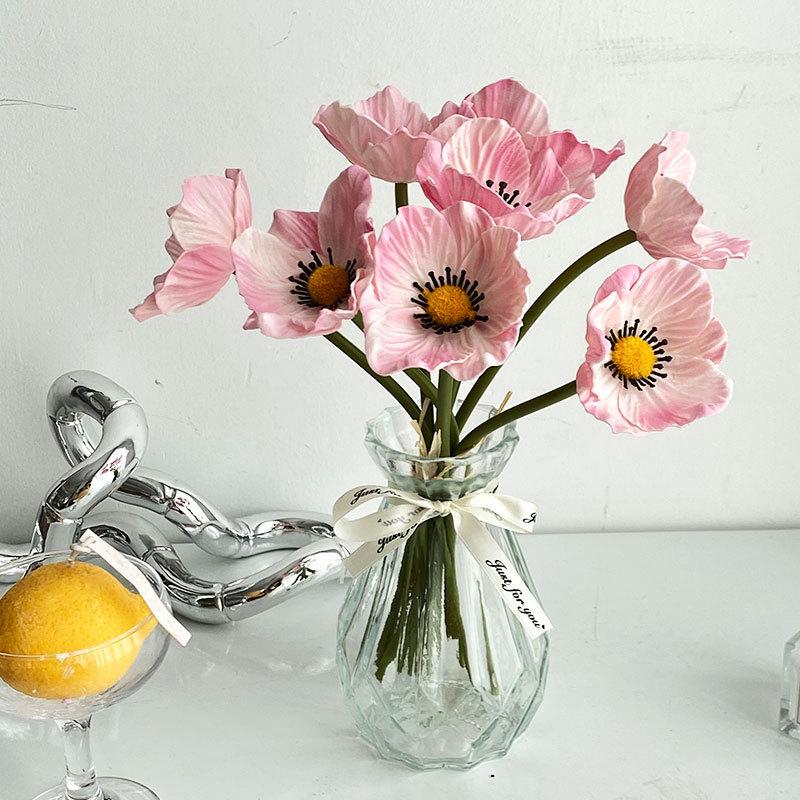 Oriental Poppy Simulation, PU Mini Fake Flower Arrangement for Decor and Photography