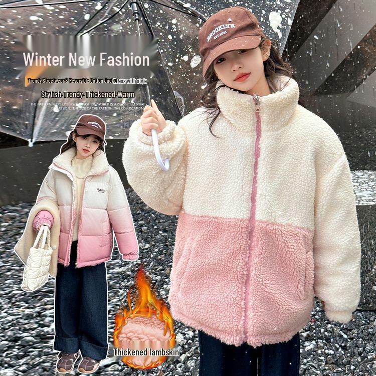 2025 Girls' Reversible Winter Down Coat – Thickened, Stylish Outerwear for Big Kids