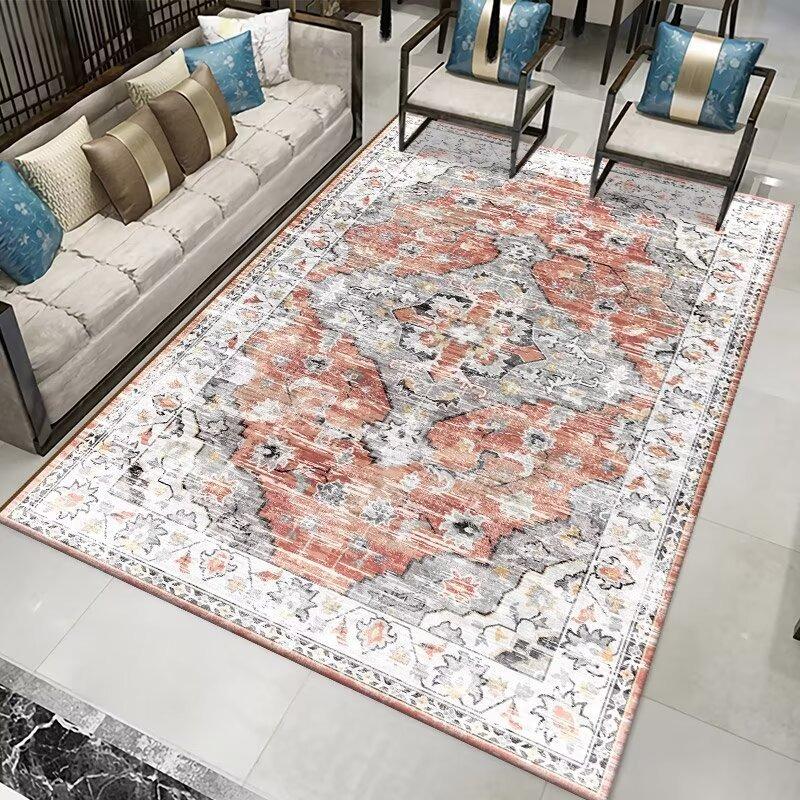 Vintage Wohnzimmerteppich Fußmatte Persischer Stil Imitation Kaschmir Gewaschene Rückseite Ethnischer Stil Teppich Kurzplüsch Großes Zuhause R