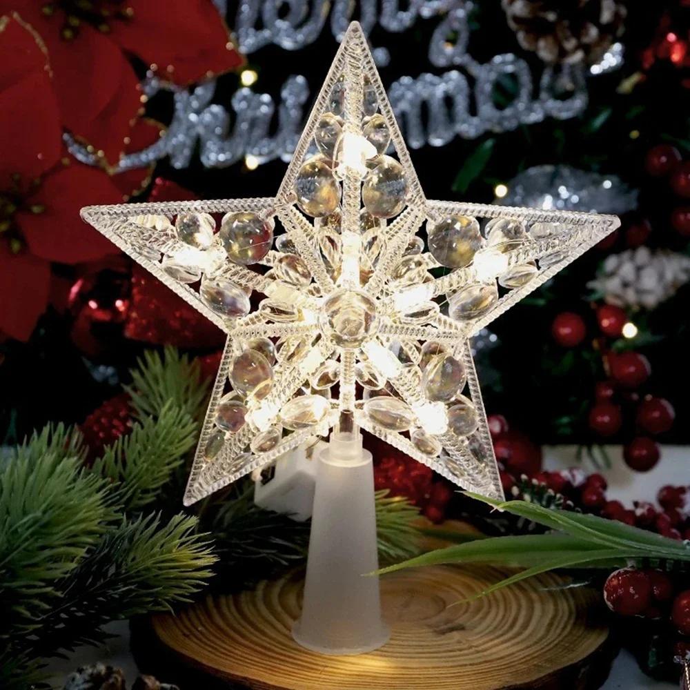 15 Cm Christmas Tree Top Decoration With Led Lights Five-pointed Star-shaped Colorful Shining Star Xmas Festival Home Decoration