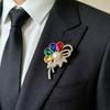 Women's Flower Brooch with Colorful Rhinestones and Elegant Plant Design for Parties