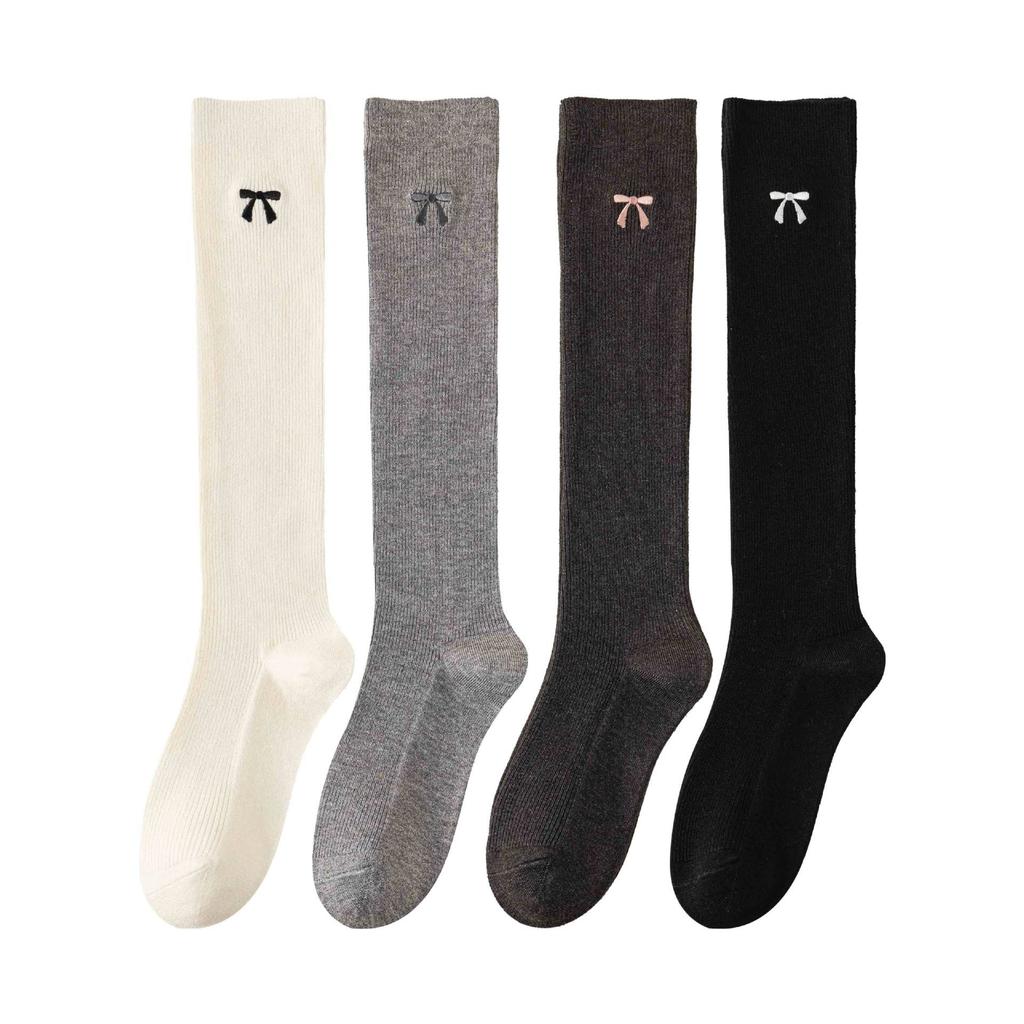 Female Spring and Autumn Fashion New Solid Color Embroidery Calf Pile Pile Cotton Socks