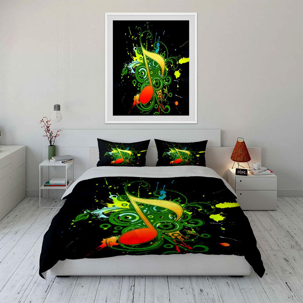 Colorful Music-Themed Decor Set Multiple Sizes Kid'S And Adults' Bedroom Exquisite 3Pc Bedding Set, Gift