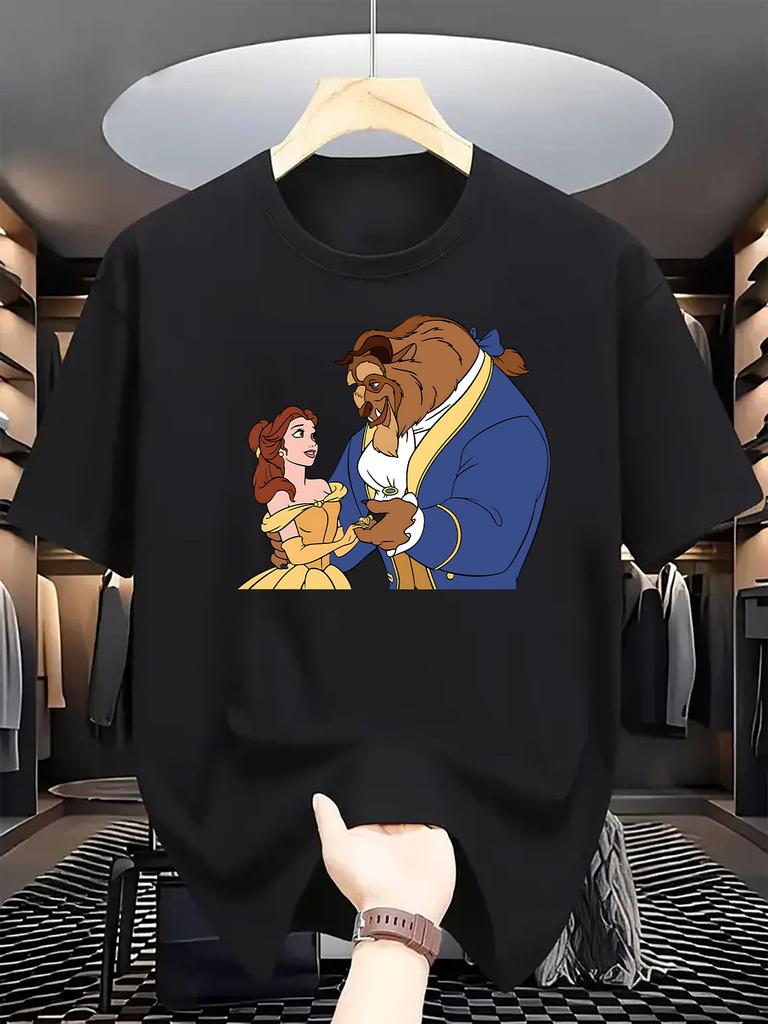 Disney Die Schöne und das Biest Belle Biest Bedrucktes T-Shirt Herren Damen Freizeit Kurzarm Cartoon Grafik T-Shirt Tops