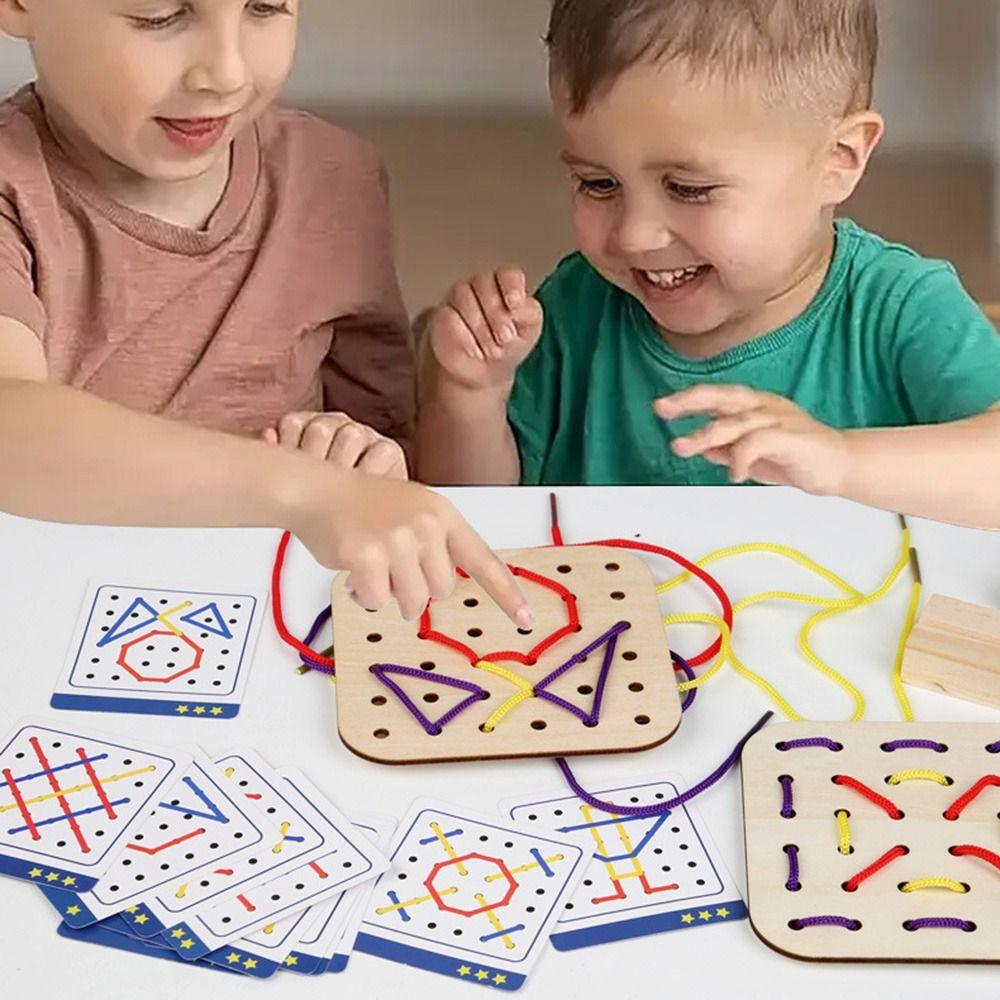 Creativity Wooden Lacing Toy Interaction Wooden Threading Rope Board  Toddler Games