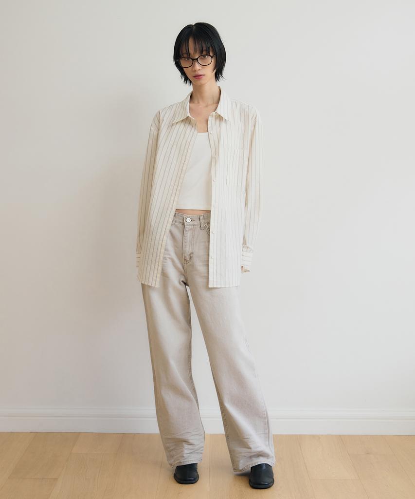SIS A Compact Striped Overshirt [Ivory]