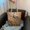 Ethnic Style Canvas Tote Bag With Doublesided Embroidered Silk Thread Floral For Daily Use