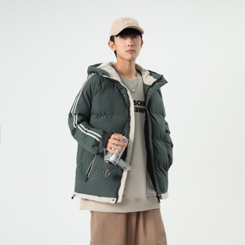 Cotton Clothing Men Winter Big Yards Hooded Striped Loose Thickened Cotton Jacket Warm Casual Cotton Comfortable and Versatile Jacket