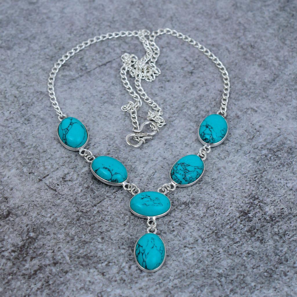 Santa Rosa Turquoise Gemstone 925 Sterling Silver Jewelry Necklace 18" M-398