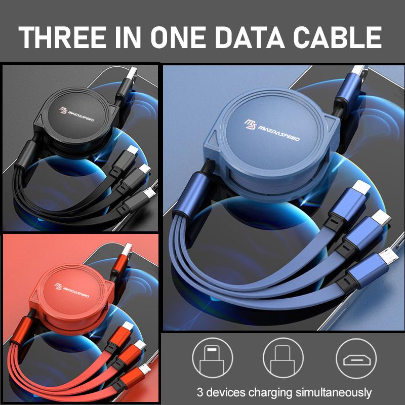 Car Charging Data Cable Retractable 3 In 1 Phone Charger Tool For Mazda MS Demio CX-5 CX6 CX7 M3 M6 MX3 MX5 Rx8 Axela CX-30 IUE2